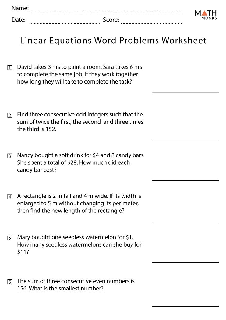 Linear Equations Worksheet Digital