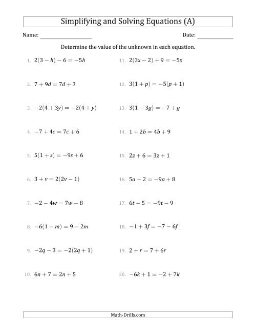 Linear Equations Worksheets