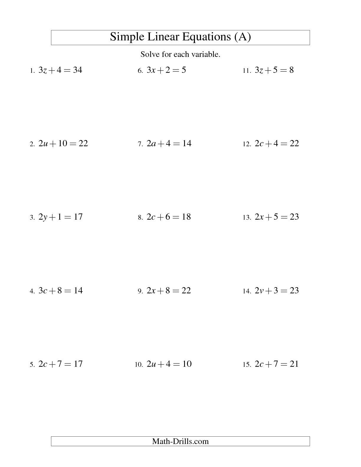 Linear Function Worksheet for Algebra Students