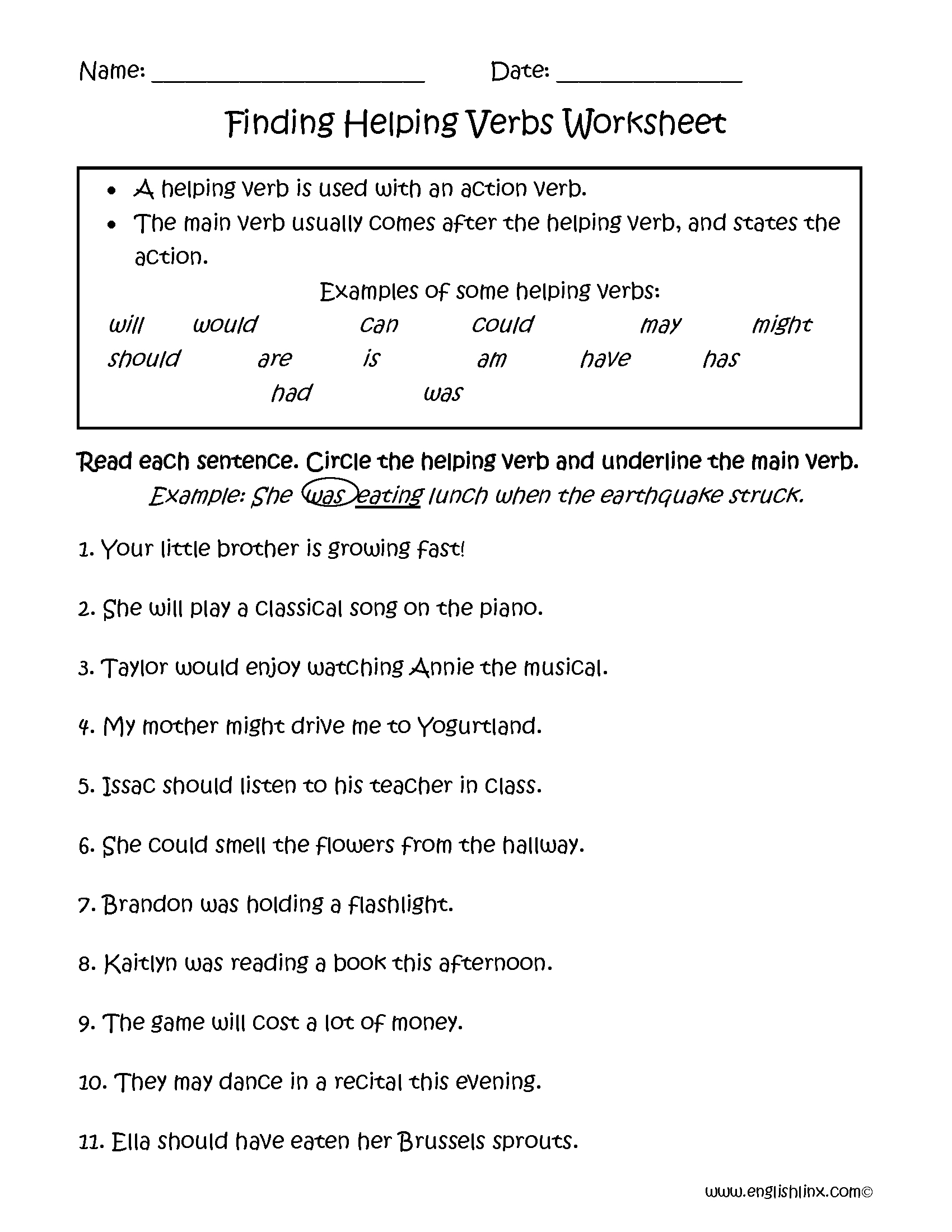 Linking Action Helping Verbs