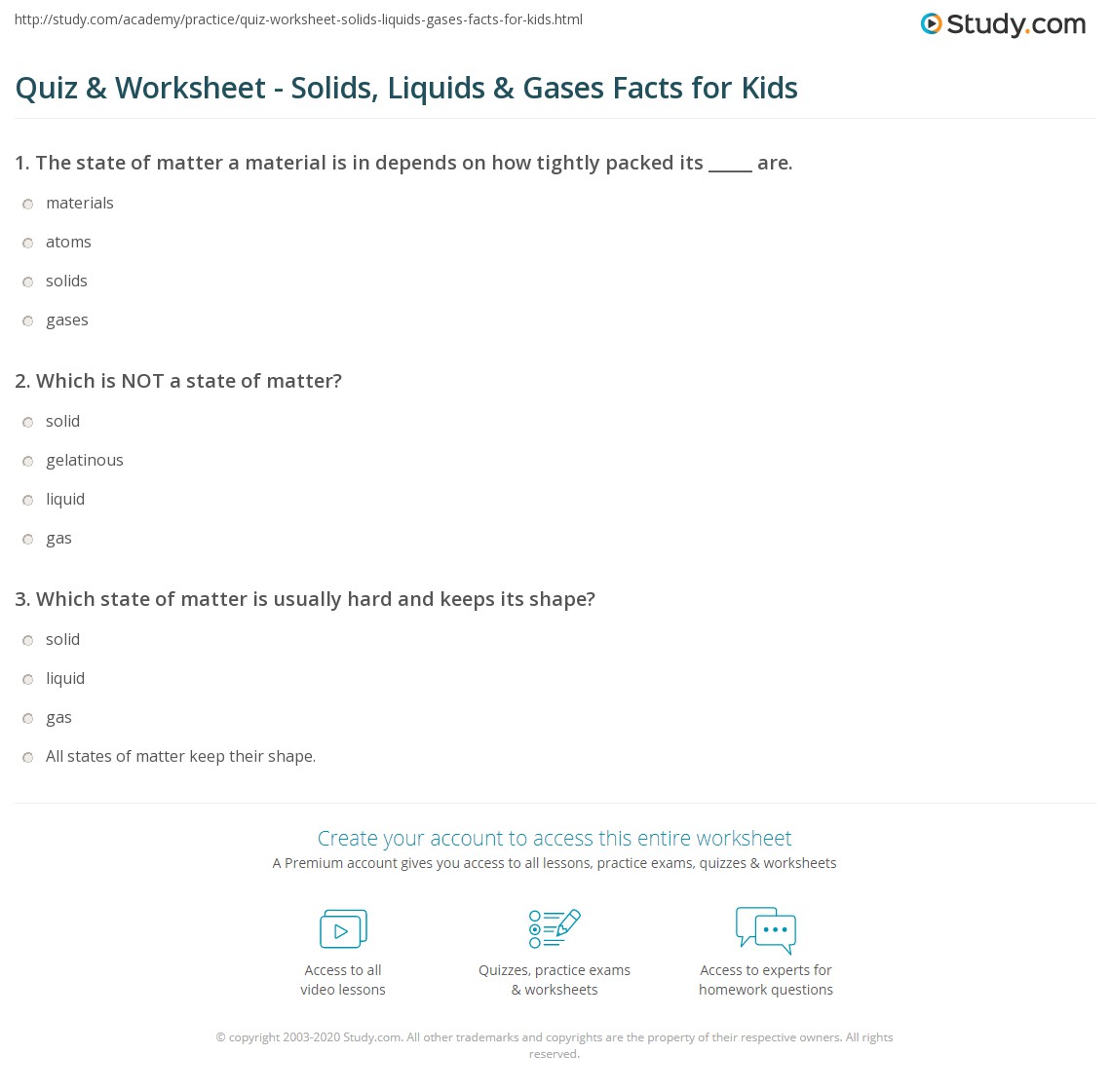 Liquid Solid Gas Worksheet Answer Key for Science Class