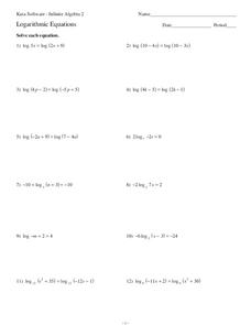 Logarithmic Equations Worksheet