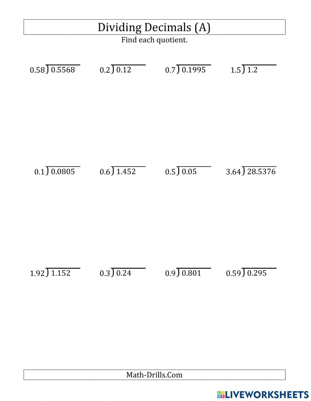 Mastering Long Division with Decimals Worksheets Made Easy