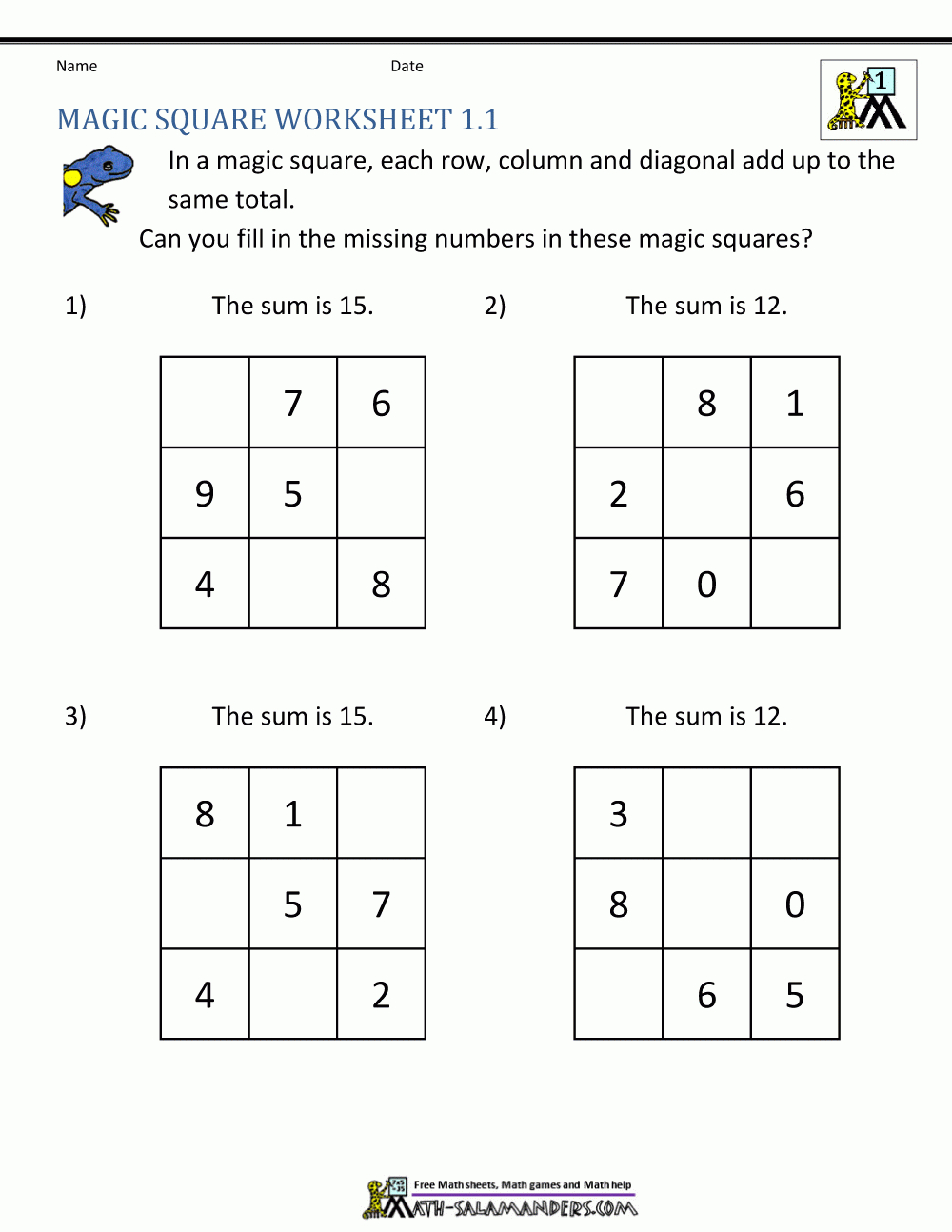 Magic Squares Worksheet: Fun Math Puzzles for Kids