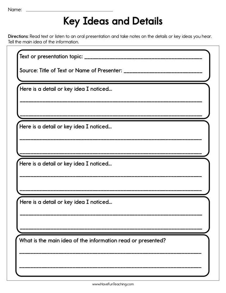 Main Idea and Details Worksheets for Reading Comprehension