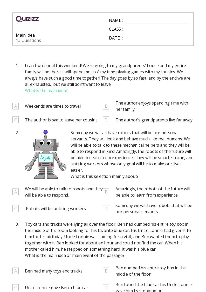 Main Idea Worksheets Grade 2