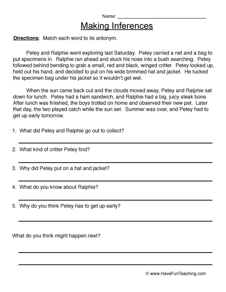 Making Inference Worksheets for Deeper Learning