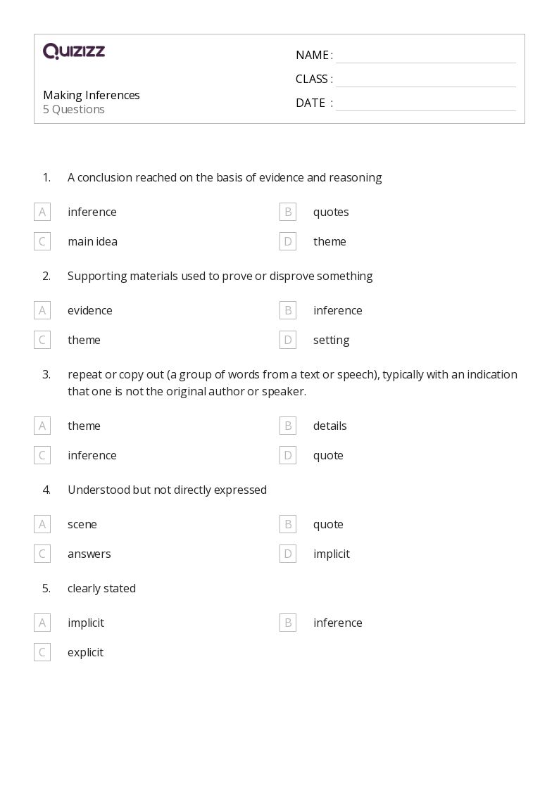 Making Inferences Worksheets Grade 4