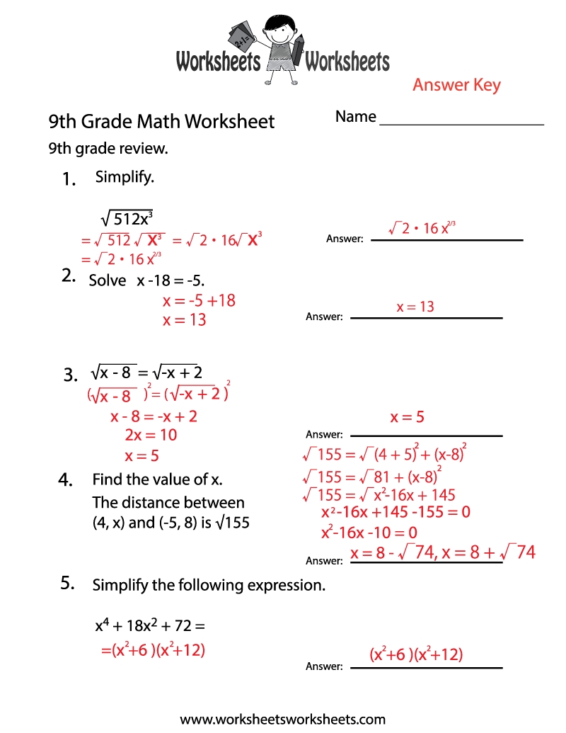 10 Essential Math Worksheets for 9th Graders