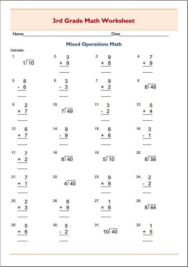 Math For Third Graders Worksheets