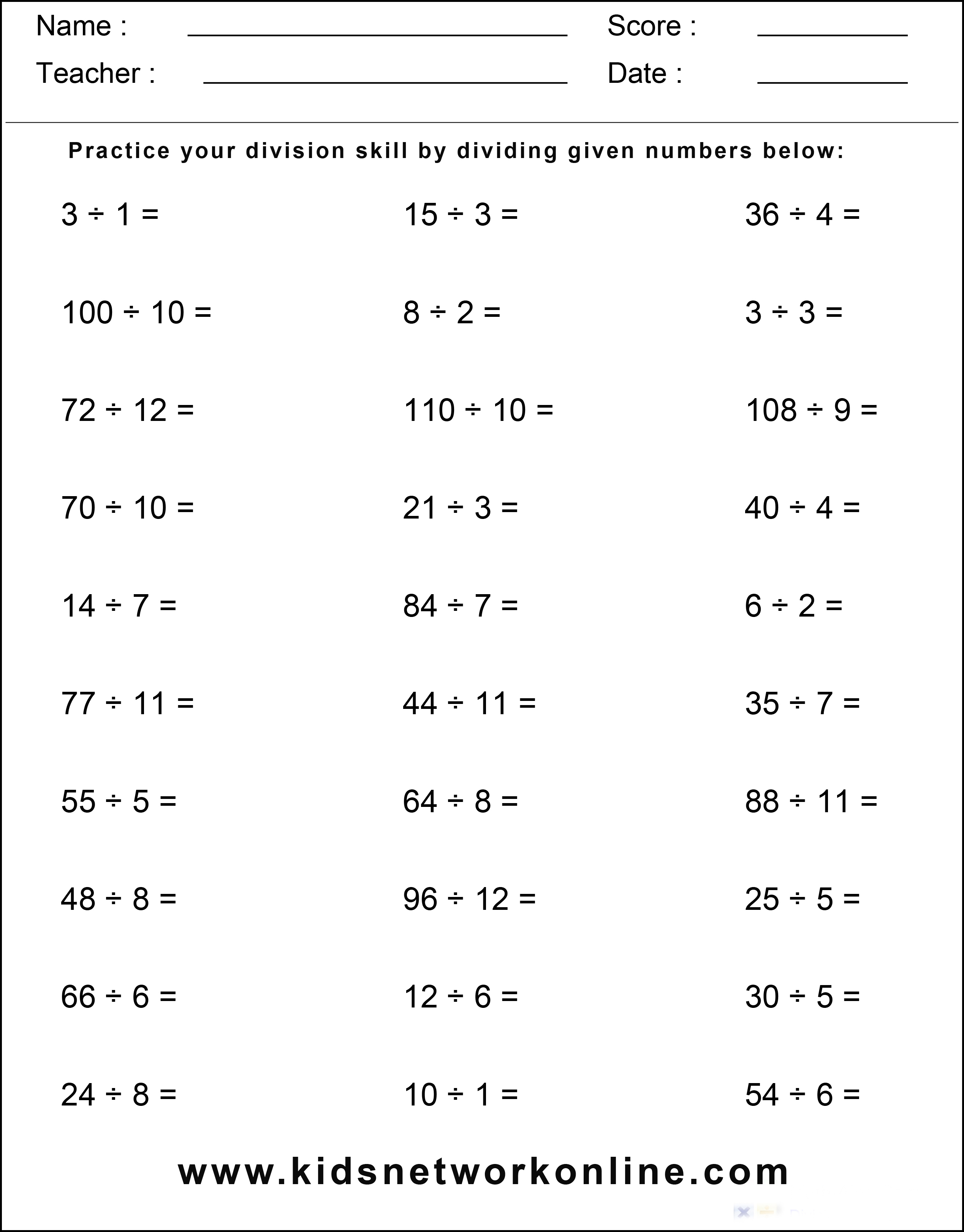 Math Long Division Worksheets for Easy Practice