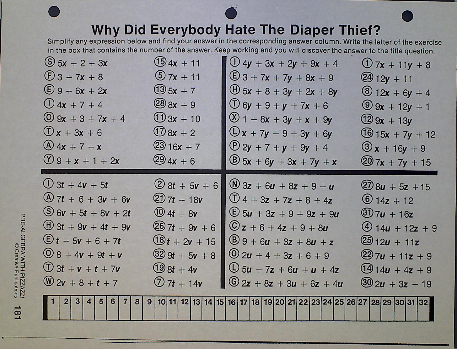 Math With Pizzazz Answer Key