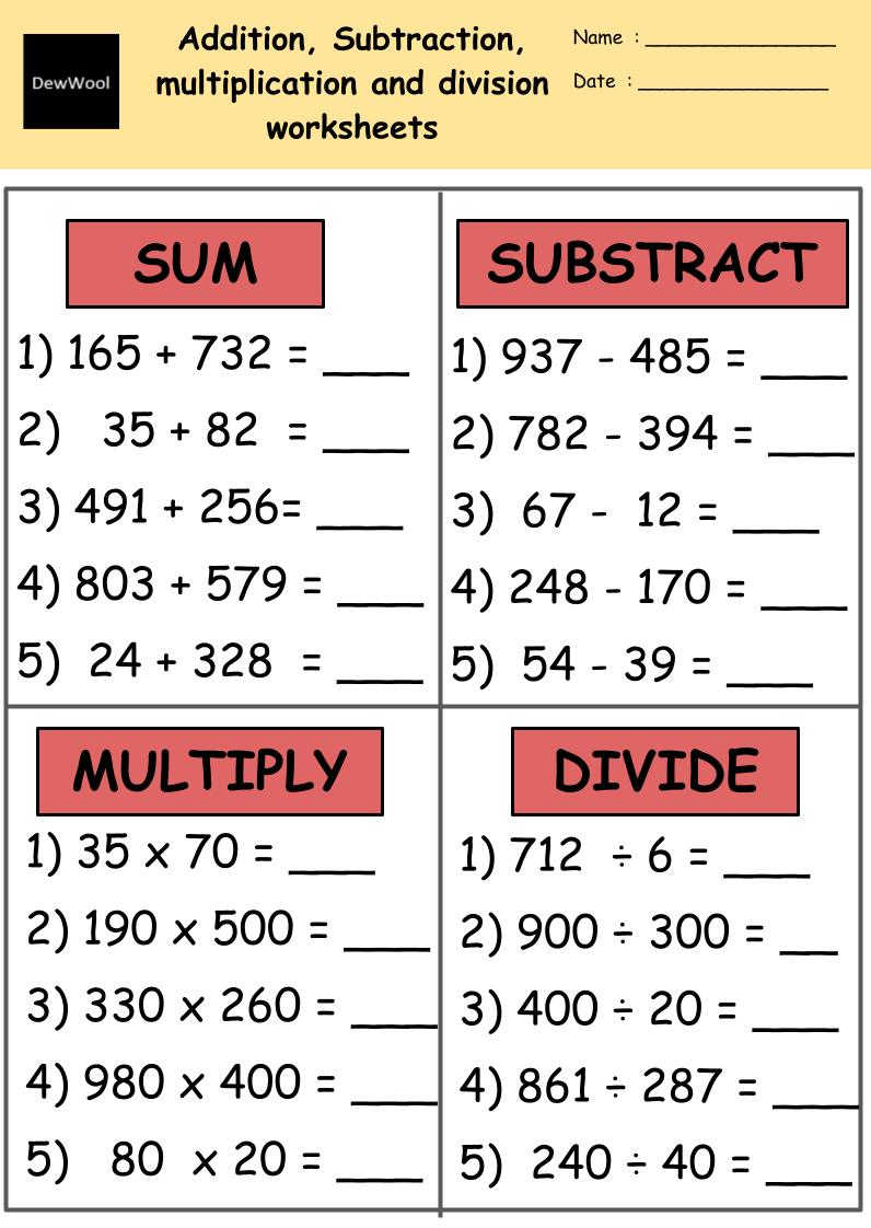 Math Worksheets for Addition and Subtraction Made Easy