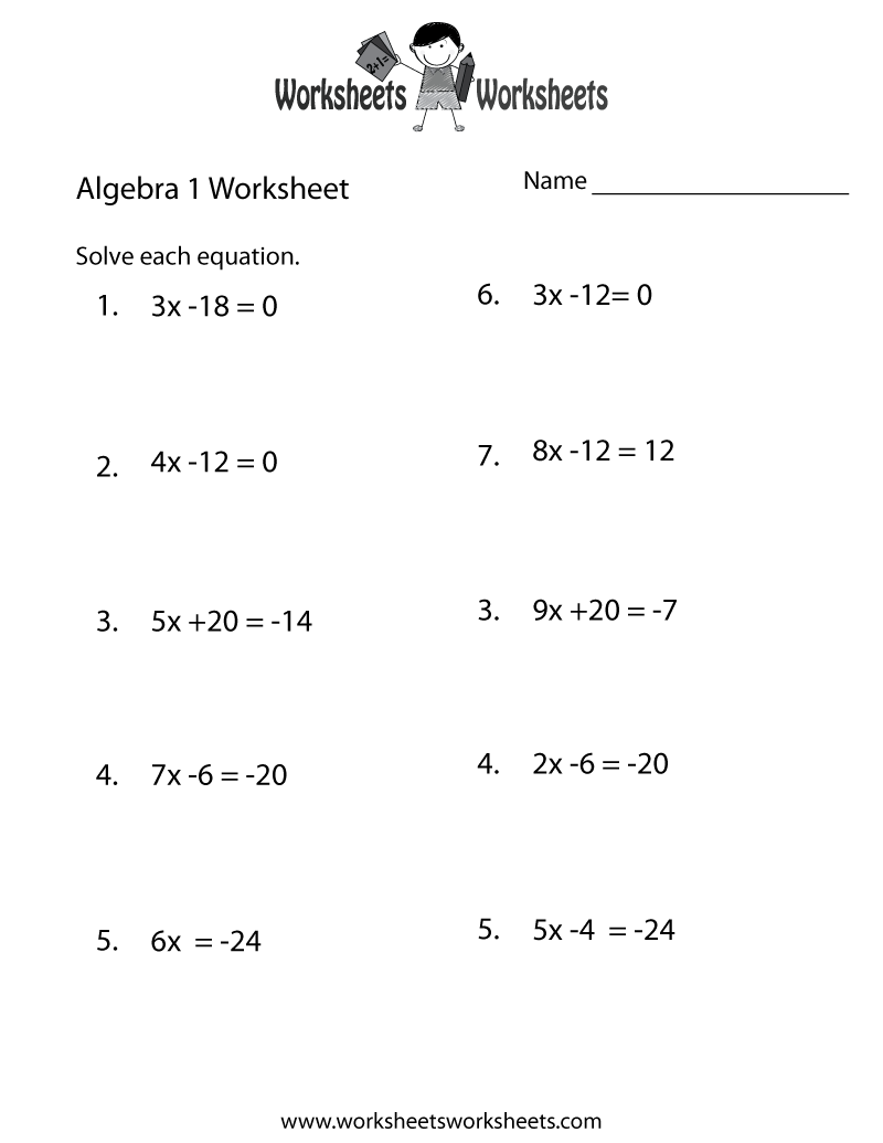 Free Algebra 1 Math Worksheets for Students