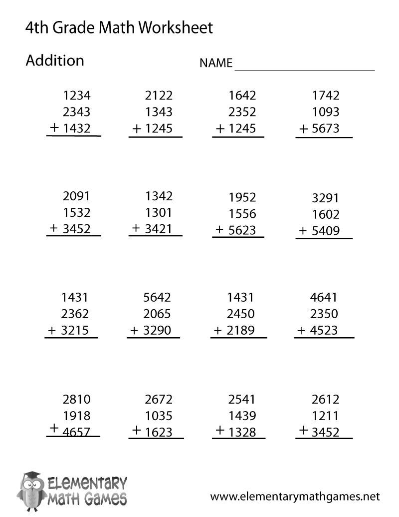 Math Worksheets For 4Th Grade 4Th Grade Math Worksheets Math Addition Worksheets 4Th Grade Math