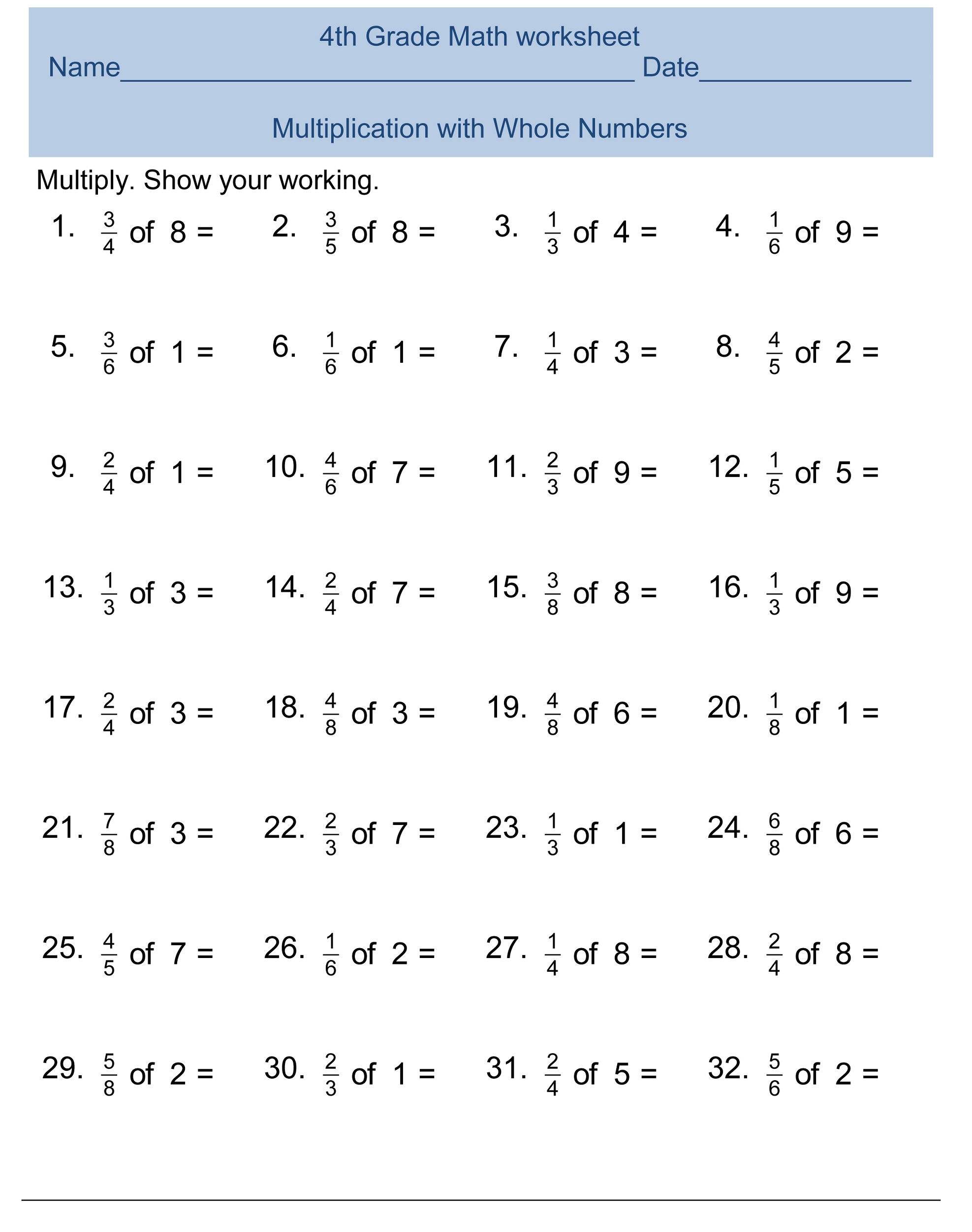 7 Free Math Worksheets for 4th Graders to Print