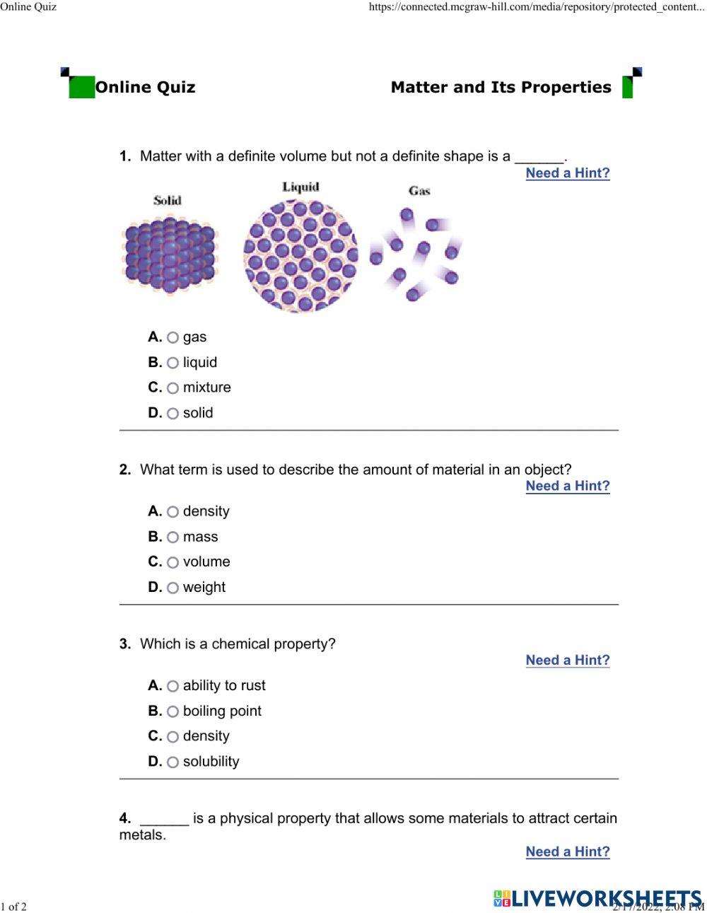 Matter Properties Worksheet