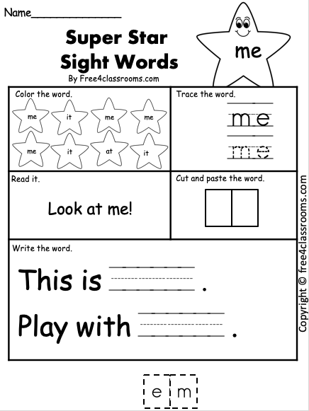 Me Sight Word Worksheet for Early Learners Success