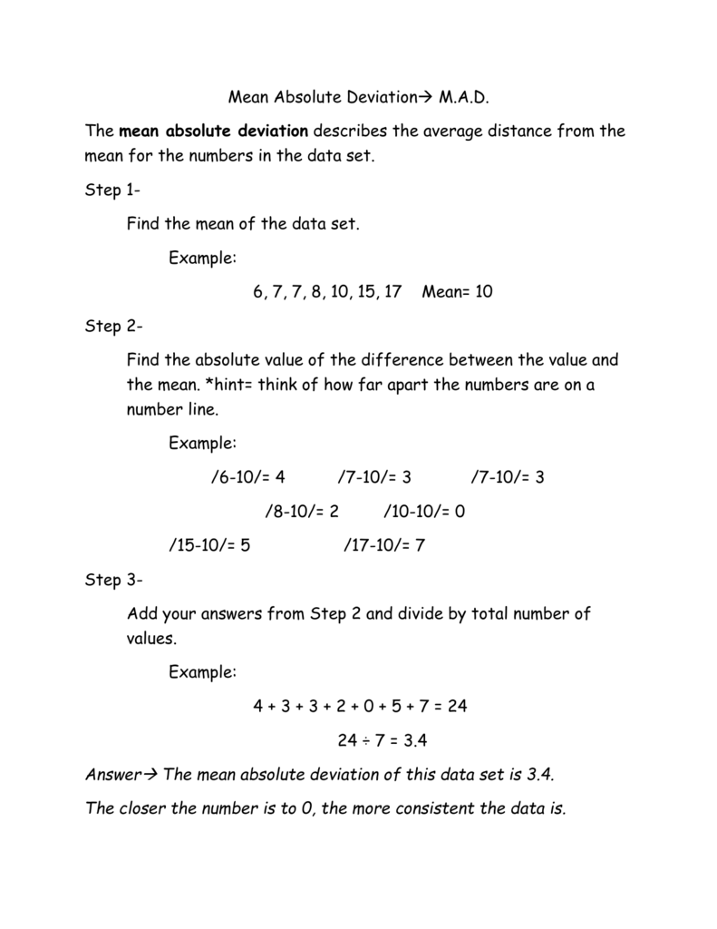 Mean Absolute Deviation Worksheet Answer Key