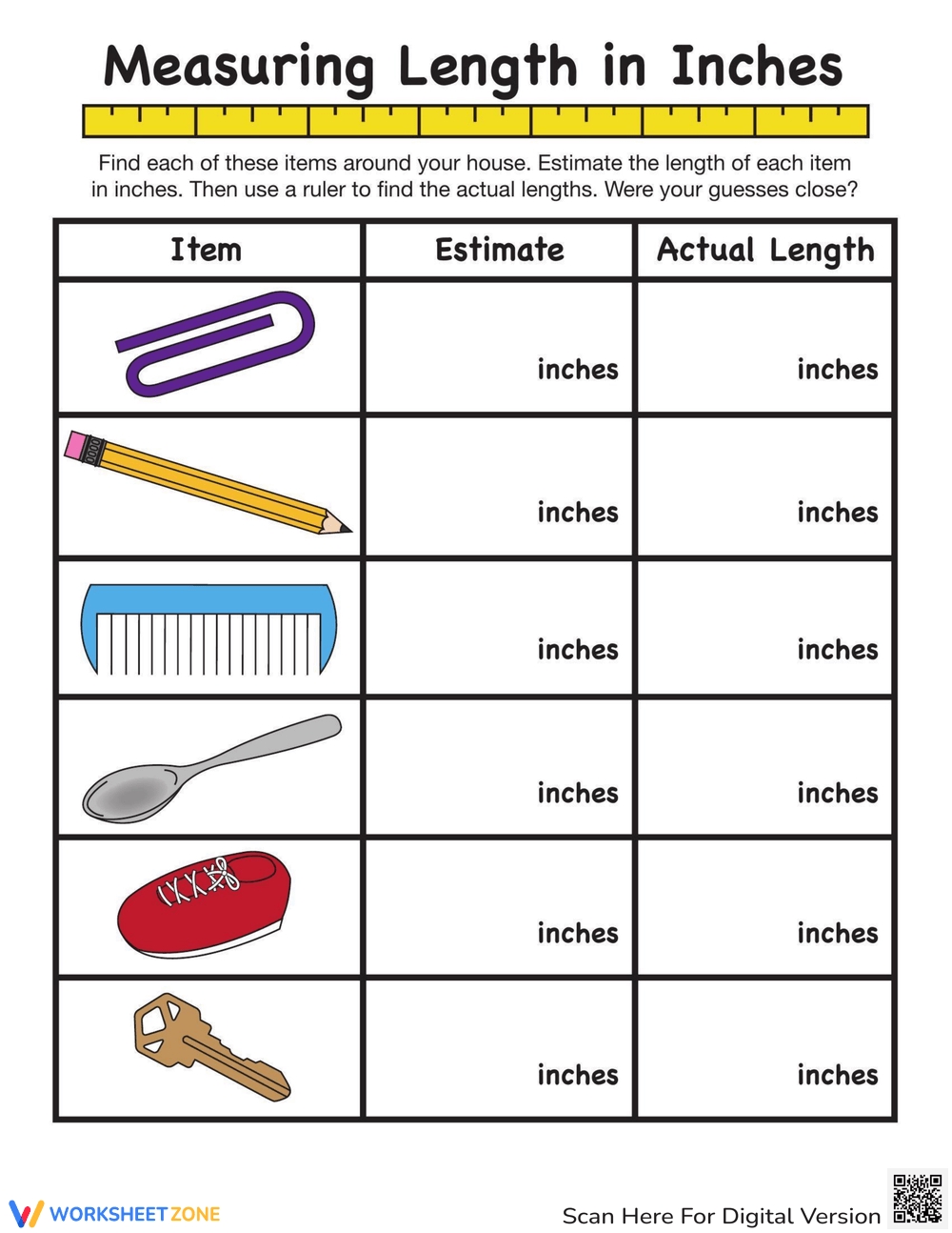 Measure In Inches Worksheet