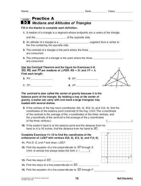 Medians And Centroids Worksheet Answers