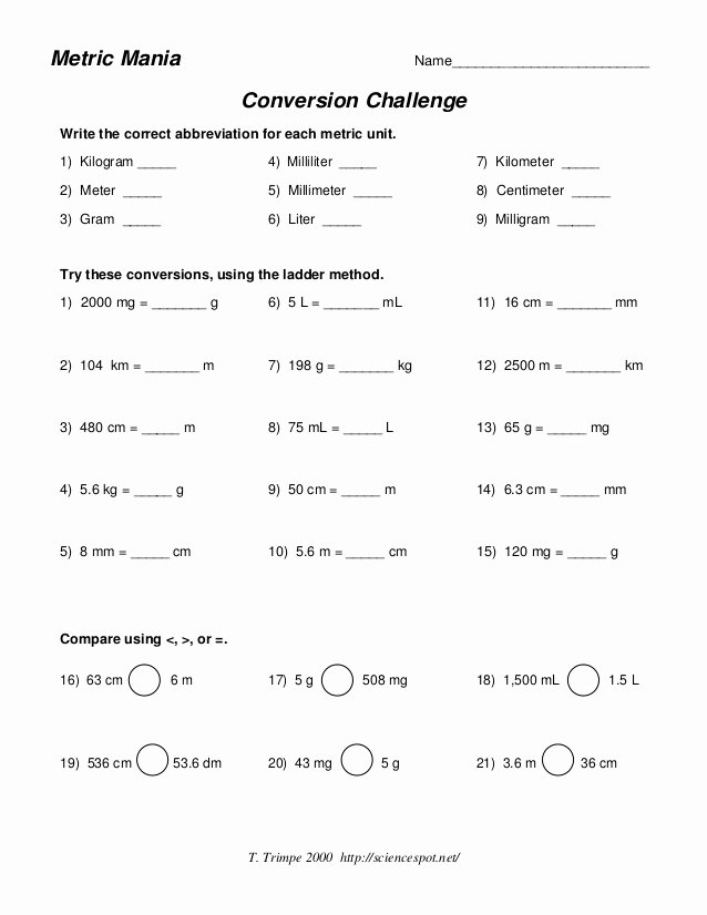 5 Easy Metric Conversion Worksheet Answers