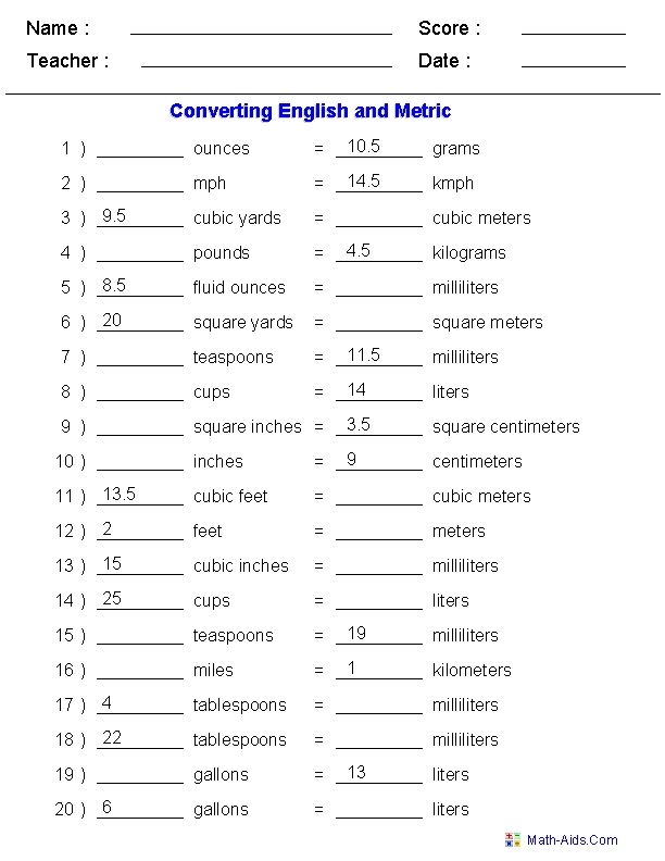 Metric Conversion Worksheets Math Monks