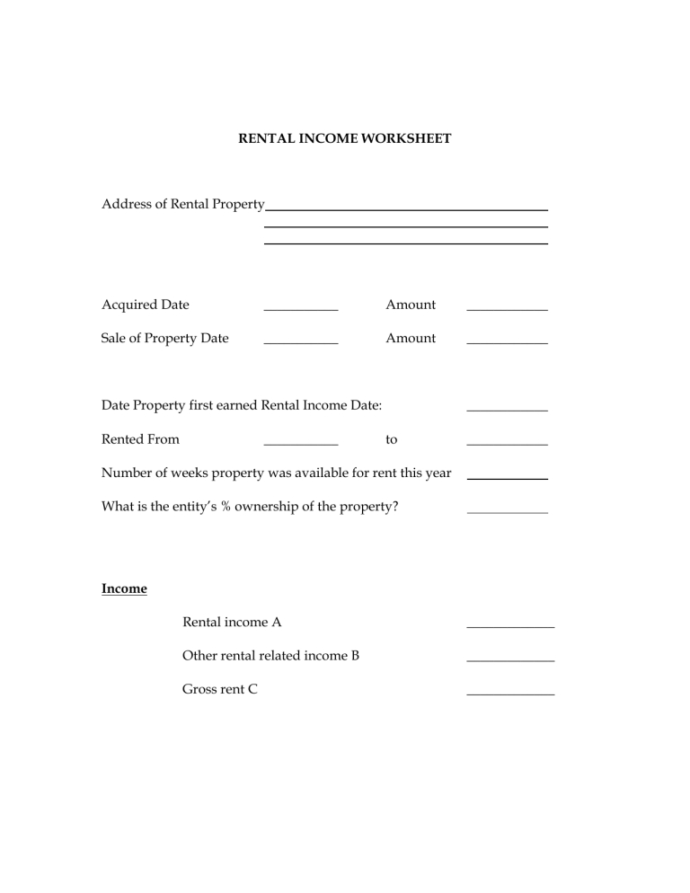 Magical Rental Income Worksheet Simplified