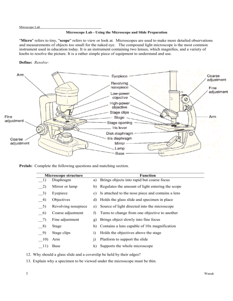 Microscope Worksheet With Answers