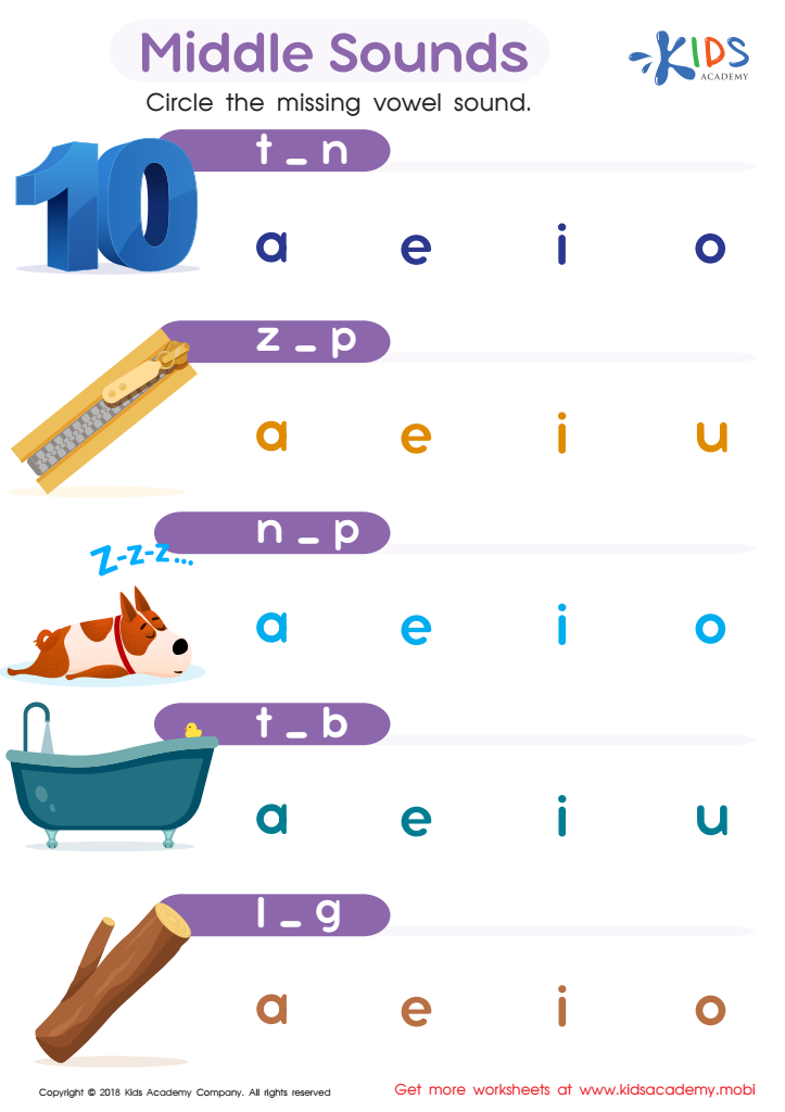 Middle Sounds Practice Worksheets for Kids