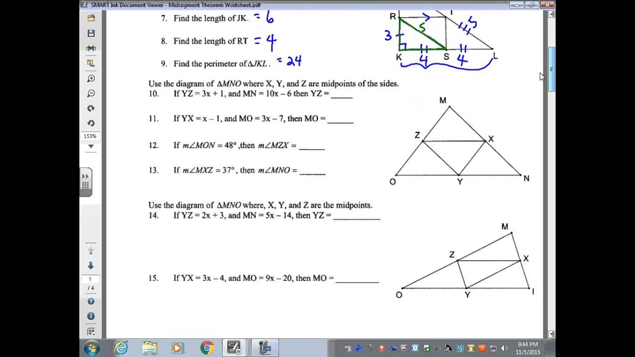 Midsegment Of A Triangle Worksheet