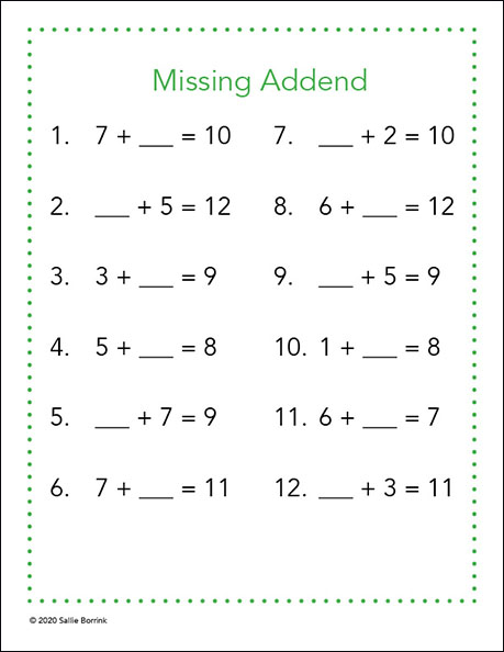 Find the Missing Addend Worksheets for Kids