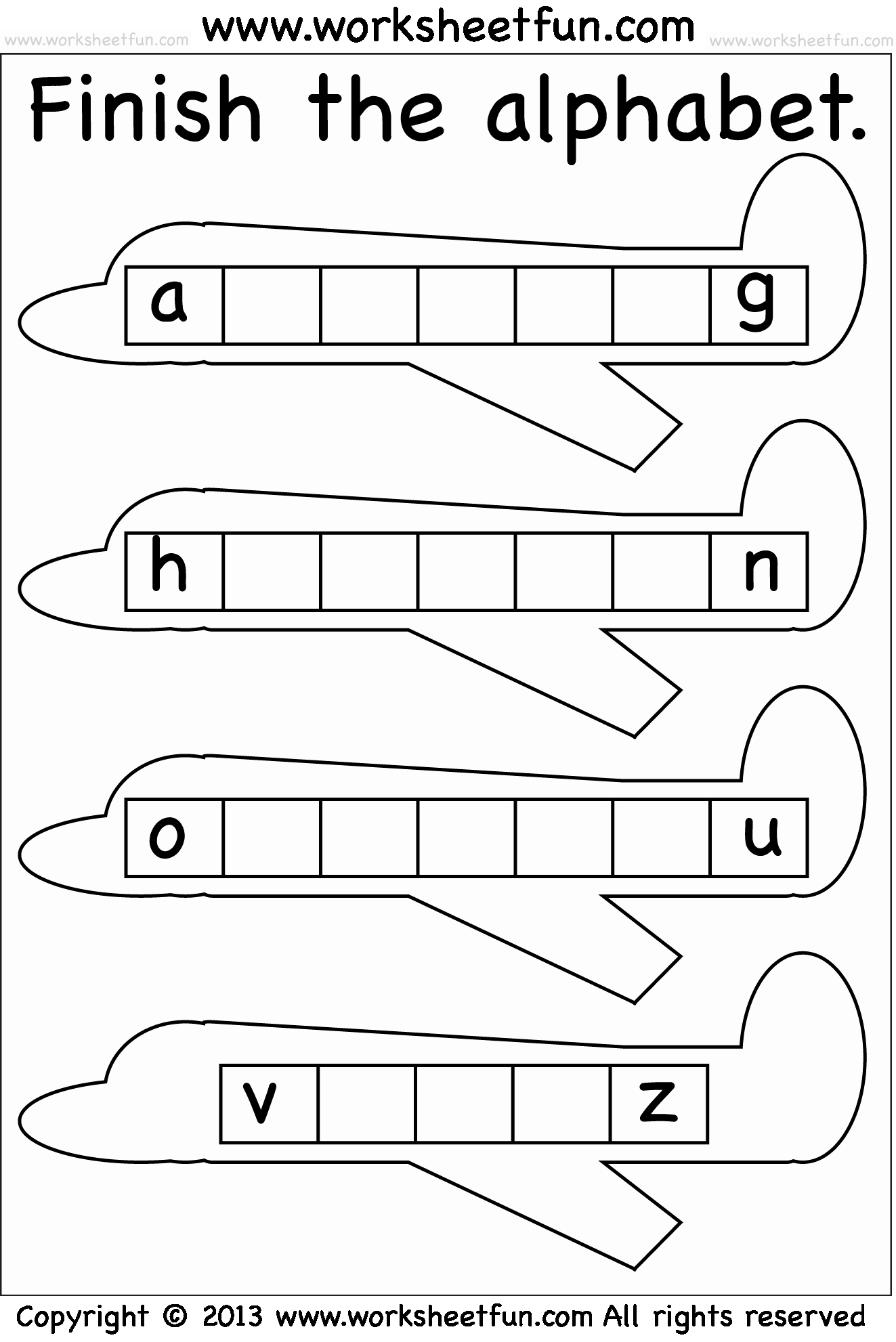 Missing Lowercase Letters Worksheets