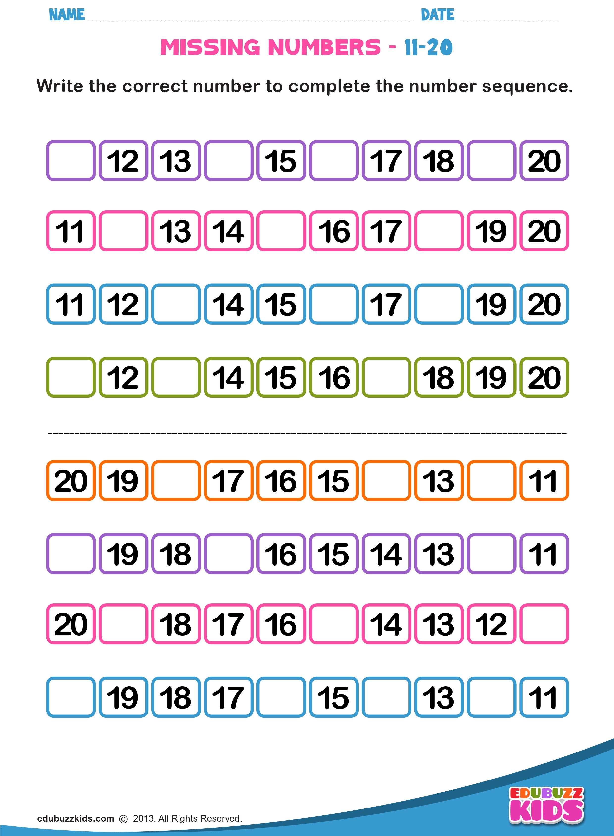 Missing Numbers 1 50 Worksheets