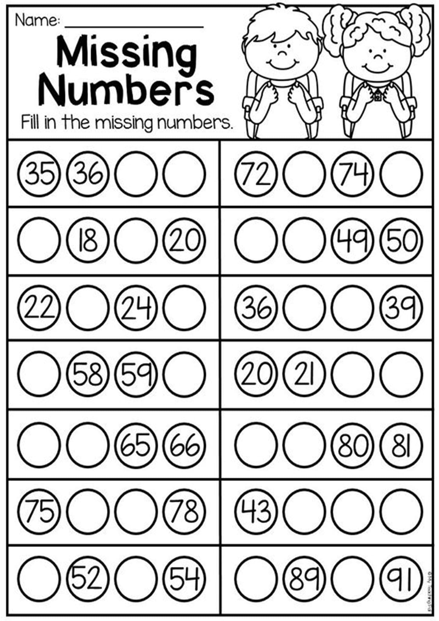 Missing Numbers Worksheet 1-100