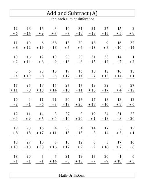 Mixed Addition and Subtraction Practice Worksheets