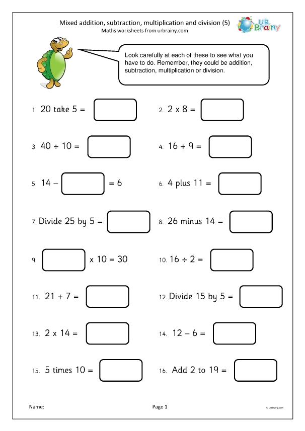 Mixed Addition Subtraction Multiplication And Division 5 Four Operations Mixed Mental