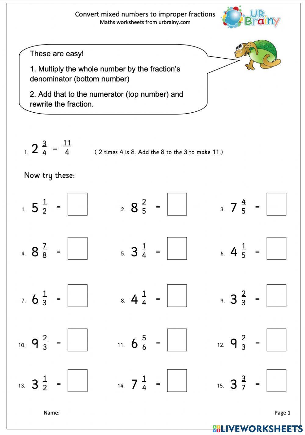 Mixed Fraction Worksheet for Easy Math Practice