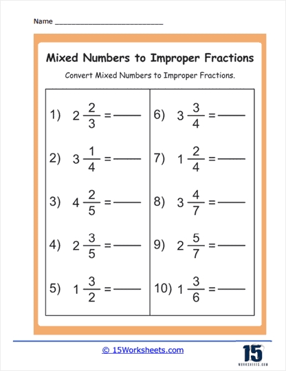 Mixed Numbers To Improper Fractions Worksheets 15 Worksheets Com