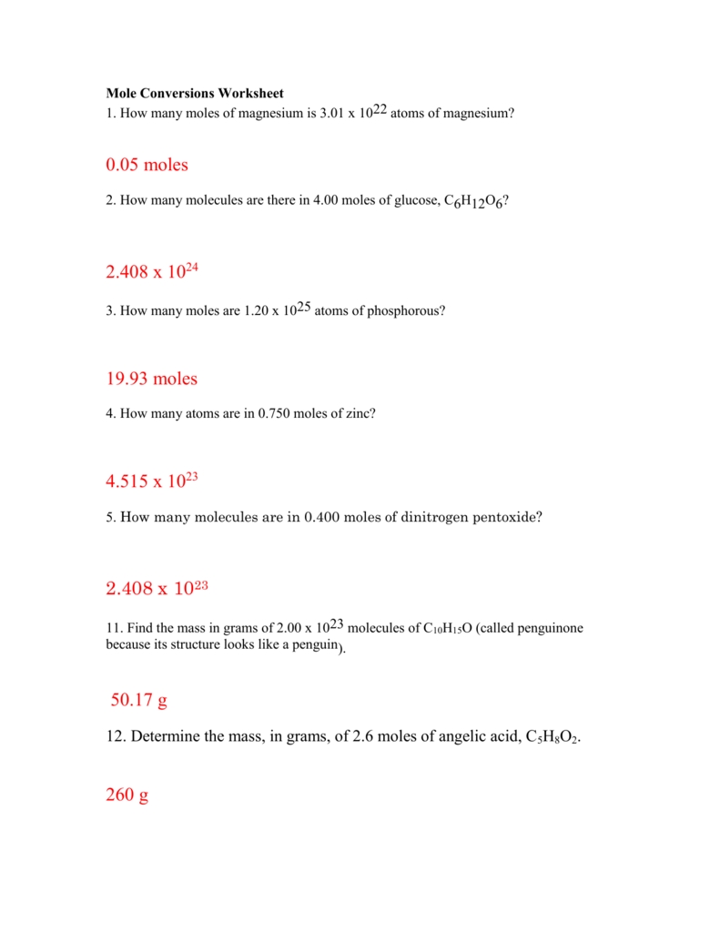 5 Ways to Master Mole Conversion Worksheet Answers