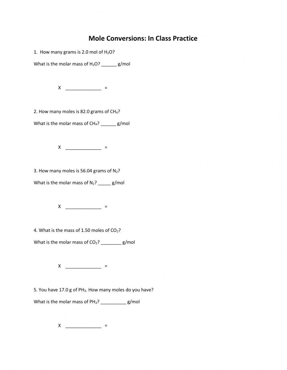 Mole Conversion Worksheet Pdf