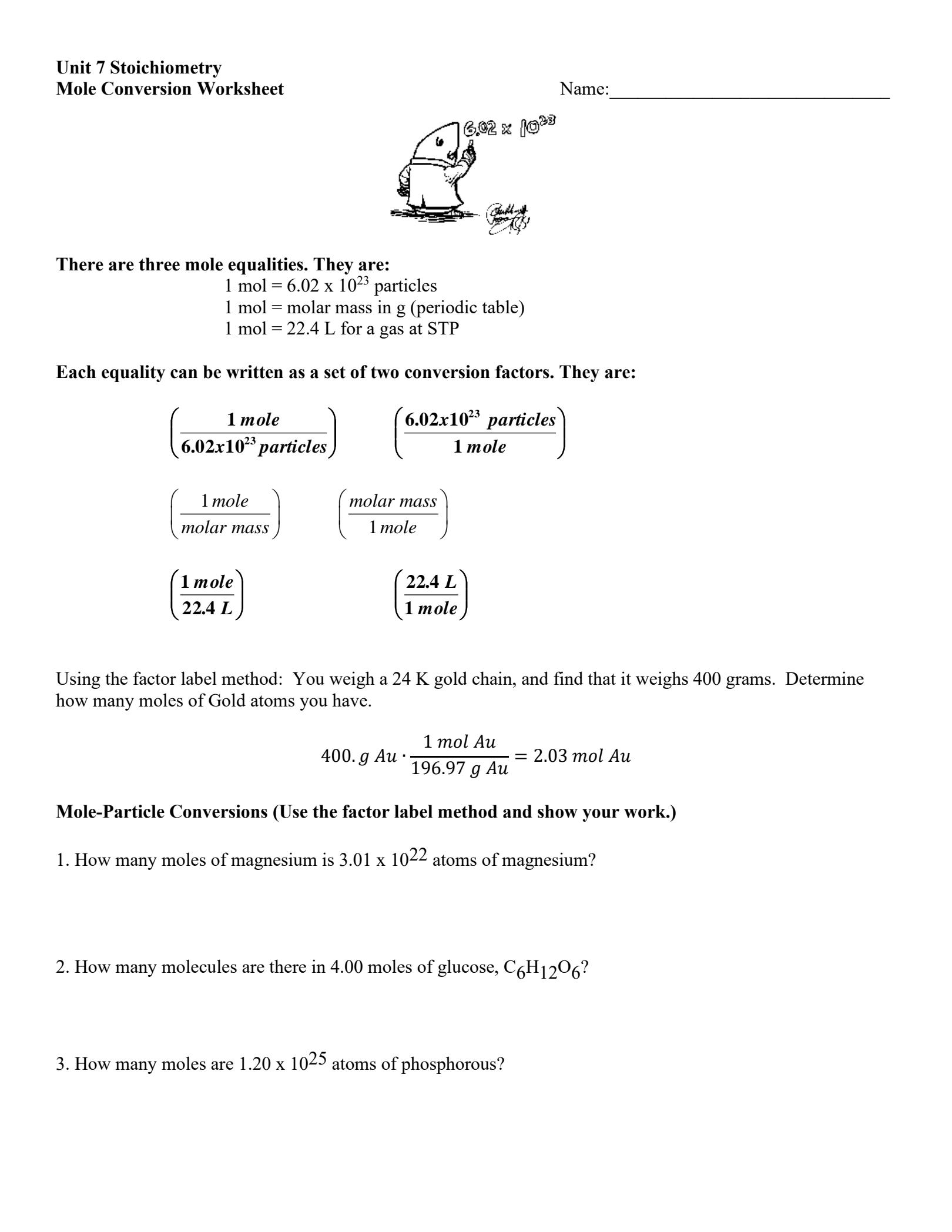 Mole Worksheet 1 Answer Key Simplified