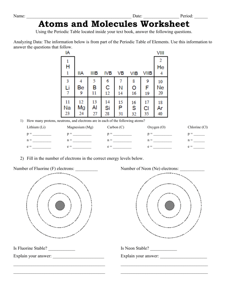 Exploring Molecules and Atoms: A Science Worksheet Guide