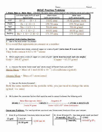 Moles Molecules and Grams Worksheet Made Easy