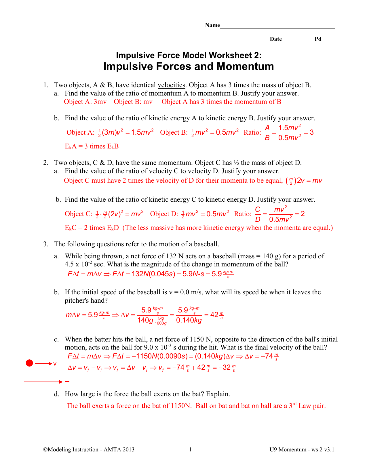 Momentum Worksheet With Answers Pdf