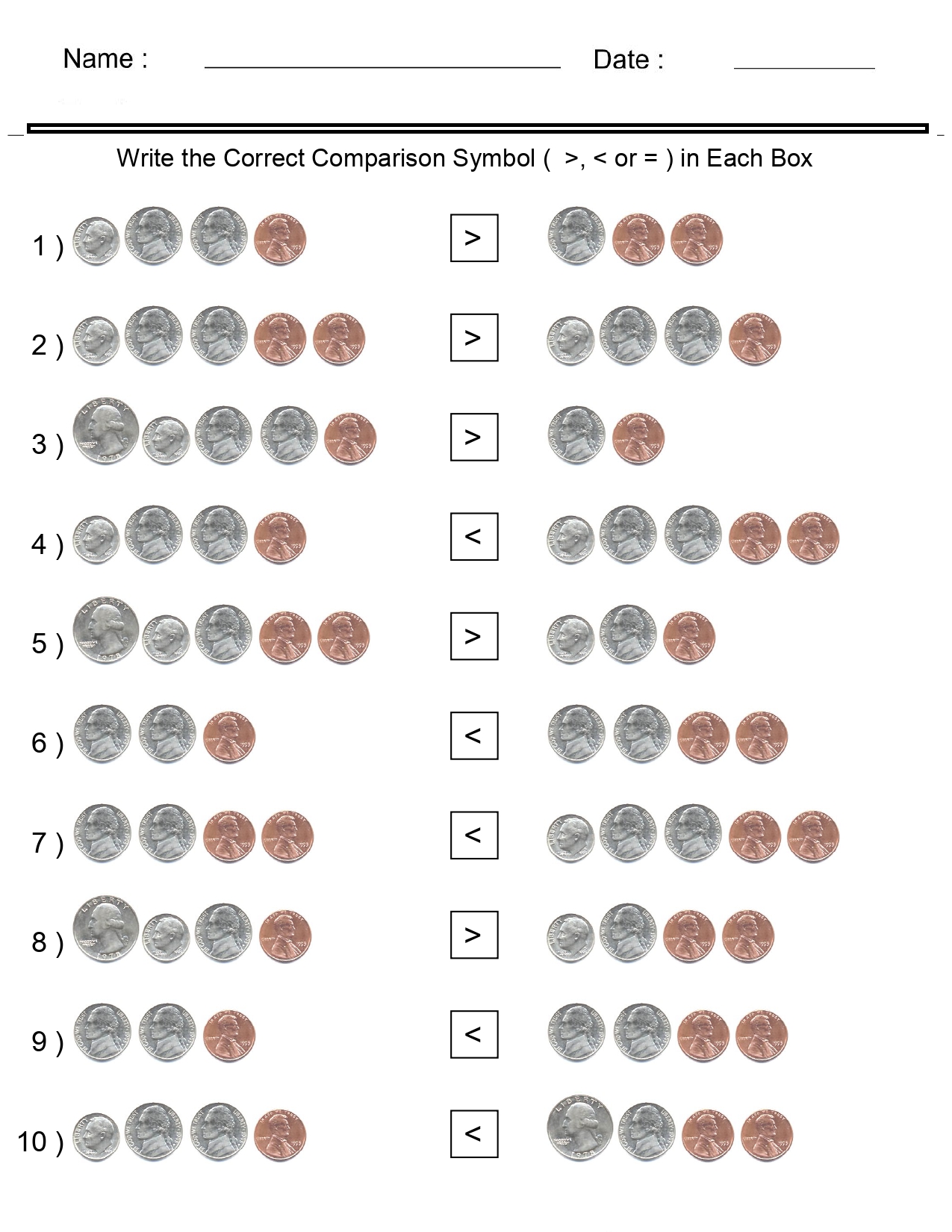 Money Worksheets Comparing United States Coins Made By Teachers