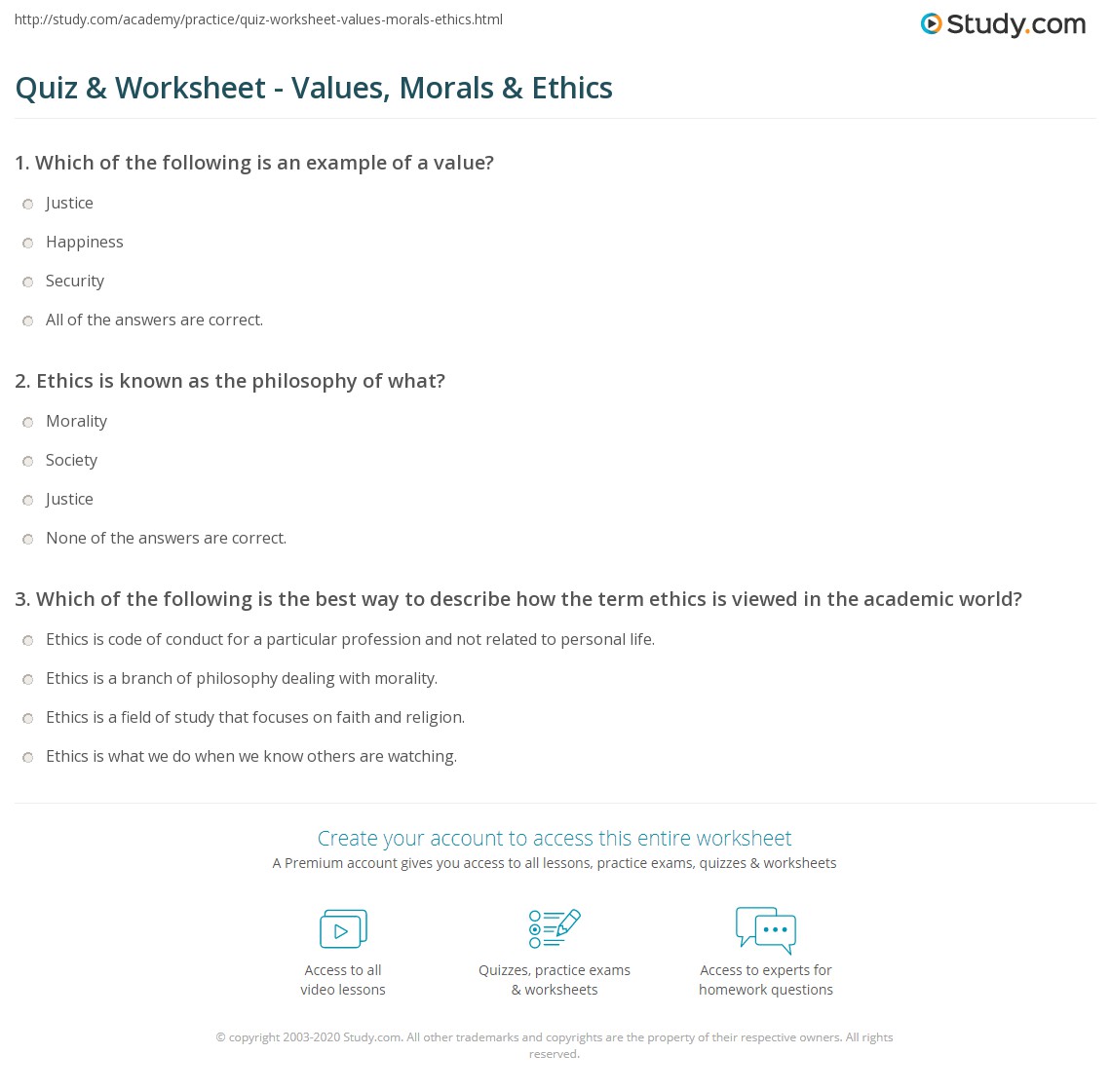 Morals And Values Worksheets