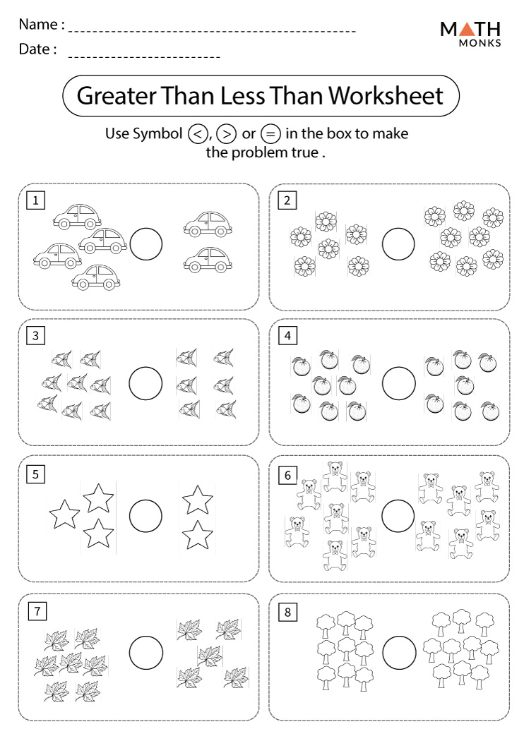 More and Less Worksheets for Kids