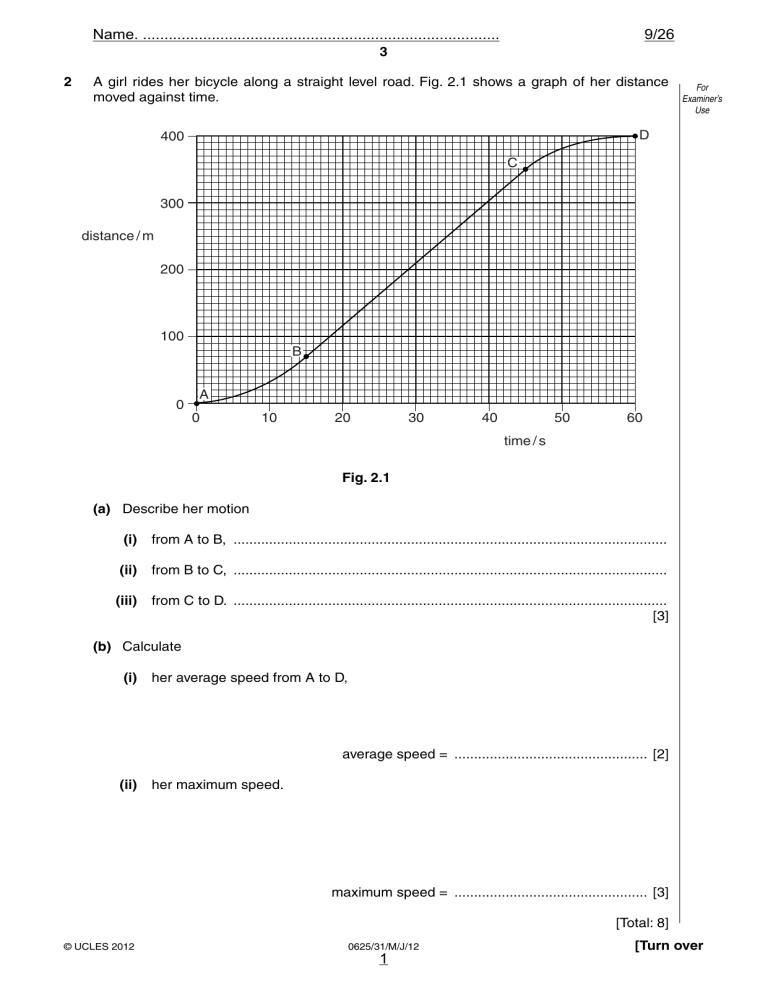 Motion Worksheet Graphs