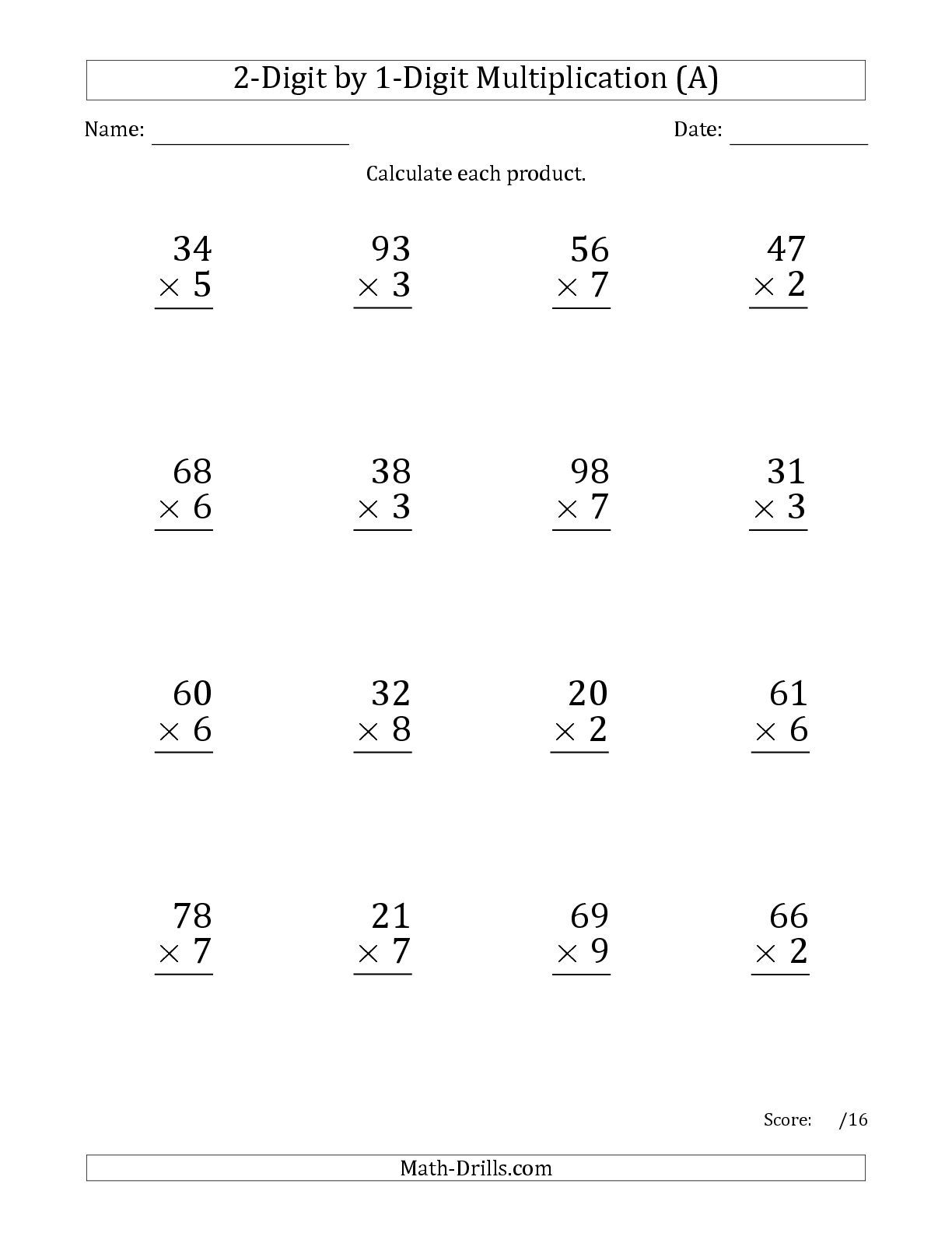 Multi Digit Multiplication Practice Worksheet for Kids